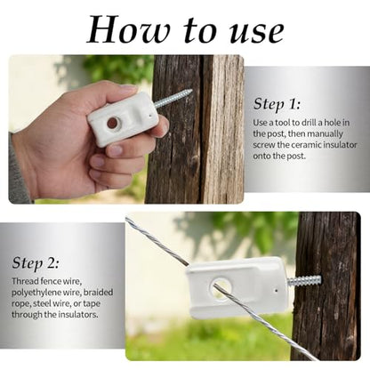 52 Pcs Electric Fence Porcelain Insulator Heavy Duty Ceramic Lag Screw Insulator for Farm Ground Fencing Wood Post Electrical Wire