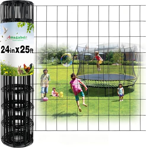 Amagabeli Black PVC Coated Welded Wire Fence 2 inch x 3 inch 24inch x 25ft 16 Gauge Garden Fence Chicken Wire Fencing Roll Vinyl Coating Metal Wire Flower Bed Dog Barrier Plant Poultry Netting Cage - color: Black, size: 2''x3'' 16GA 24''x25'