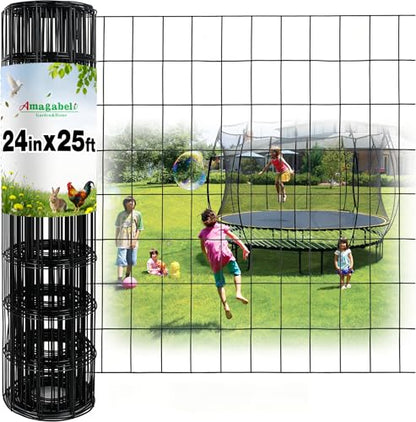 Amagabeli Black PVC Coated Welded Wire Fence 2 inch x 3 inch 24inch x 25ft 16 Gauge Garden Fence Chicken Wire Fencing Roll Vinyl Coating Metal Wire Flower Bed Dog Barrier Plant Poultry Netting Cage - color: Black, size: 2''x3'' 16GA 24''x25'