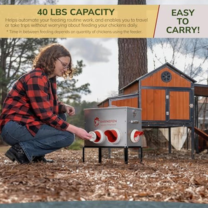 Automatic Chicken Feeder No Waste - 40lb 6 Ports Large Capacity Metal Poultry Feeder with Legs and Lids - Galvanized Chicken Feeder for Hen Coop