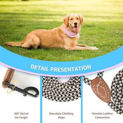 Mile High Life Dog Leash with Genuine Leather-Wrapped Ends, 4/5/6FT - color: Black Khaki, size: 18 Inch-1/2"