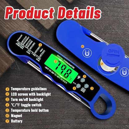 Meat Thermometer Digital, Instant Read Digital Meat Thermometer - color: Blue
