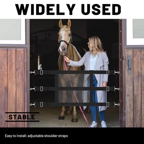 Horse Stall Guard, 57 x 18 Inch Adjustable Nylon Black Mesh Gate for Horses