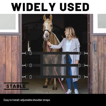 Horse Stall Guard, 57 x 18 Inch Adjustable Nylon Black Mesh Gate for Horses