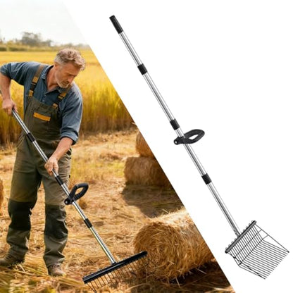 65In Pitch Forks for Garden, Long Handle Adjustable Steel Handle