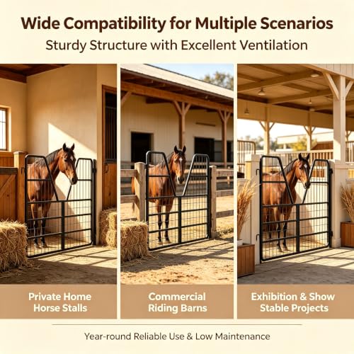 Adjustable Heavy Duty Horse Stall Gate, Horse Stall Door Guards Grille Panel, Sturdy stall Guards for Horses with Thick Steel Frame, Smooth Single Side Opening for Stable Barn Equestrian Daily Use - size: 55"Wx42"H