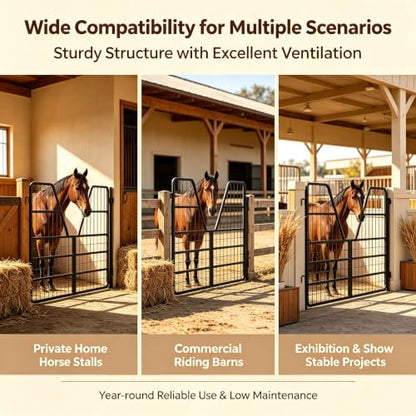 Adjustable Heavy Duty Horse Stall Gate, Horse Stall Door Guards Grille Panel, Sturdy stall Guards for Horses with Thick Steel Frame, Smooth Single Side Opening for Stable Barn Equestrian Daily Use - size: 55"Wx42"H