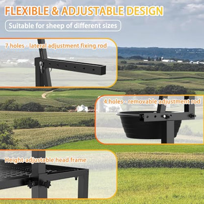Upgrade Goat Milk Stand with Feed Bin, 600lbs Goat Stand for Grooming & Hoof Trimming, 1mm Thick Platform & Anti-Slip Design, Goat Grooming Stand with Firm Head Lock and Adjustable Head - size: L - 48"L x 19"H