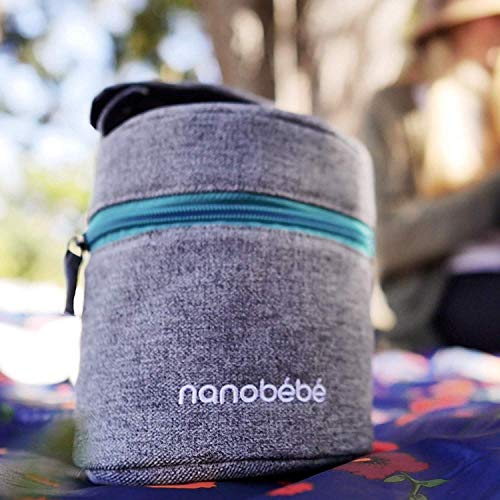 Nanobebe Breastmilk Baby Bottle Cooler & Travel Bag with Ice Pack Included. Compact Triple Insulated, Easily attaches to Stroller or Diaper Bag- Grey - size: Standard
