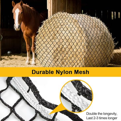 Large Round Bale Hay Net, Slow Feed Knotless Design Hay Net Feeder for Livestocks,Heavy Gauge Large Hay Net for Horses, Cattle, Sheep in Farms and Pastures, 1.75-inch Mesh (5×5ft) - color: 5×5 ft
