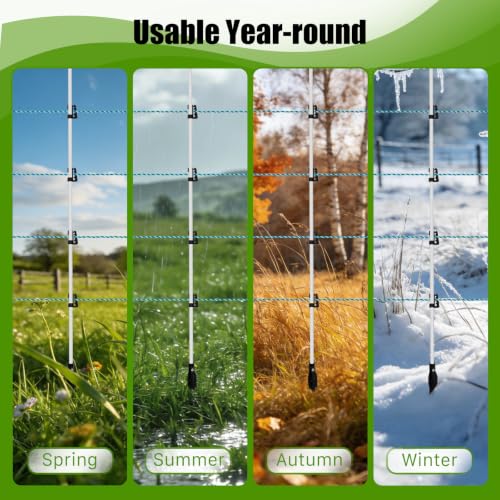 78 Inch / 6.5 Ft Fiberglass Electric Fence Posts, 32 Pack with Double Spikes & 160 Clips - Heavy Duty Farm Garden Livestock Fencing | Holds Wire/Tape/Rope - color: White, size: 78" 32 Posts-160 Clips