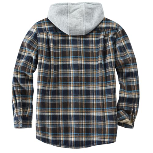 Men's Cotton Plaid Shirt Jacket Fleece Flannel Sherpa Button Down - color: Dark Blue, size: XX-Large