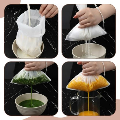 5 Pack Reusable Fine Mesh Strainer Bag and 200Mesh Fine Mesh Strainer, Nut Bag Strainers Nylon Cheese Cloth Bags Reusable Nut Milk Bags for Straining Fruit Juice Cheese Coffee Tofu Yogurt Tea