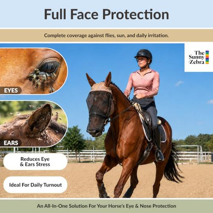 TSZ Fly Free Ride Horse Fly Mask with Ears - UV-Resistant Breathable Mesh
