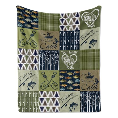 Jekeno Personalized Fish Gifts for Women Men, Fish Blanket Print, Custom Blanket with Name Flannel Blankets Customized Throw Blankets 60"x80" - color: Fish2-personalized, size: 60"x80"