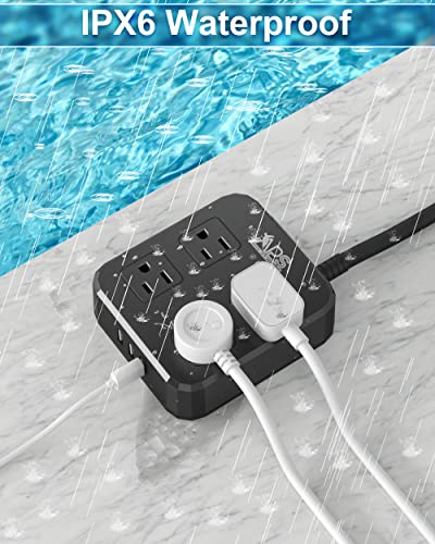 Qiyuan Outdoor Power Strip Weatherproof 6FT Extension Cord 4 Outlets 3 USB - size: 6FT
