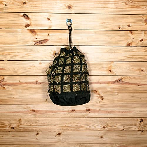 Dura-Tech 3 Hole Half Bale Net Hay Bag for Horses | Horse Feeding Solution | Fits Half a Bale | Non-Frustrating 3" Holes | Easy Close Top | Heavy Duty Construction | Color Black