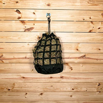 Dura-Tech 3 Hole Half Bale Net Hay Bag for Horses | Horse Feeding Solution | Fits Half a Bale | Non-Frustrating 3" Holes | Easy Close Top | Heavy Duty Construction | Color Black