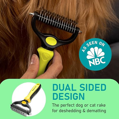Maxpower Planet Pet Grooming Brush - Double Sided Shedding, Dematting Undercoat Rake for Dogs and Cats - Extra Wide Dog Grooming Brush - Yellow - color: Yellow, size: Large