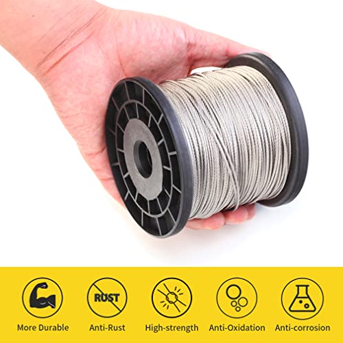 1/16 Wire Rope, 600FT 304 Stainless Steel Cable with 200Pcs Crimp Sleeves, Aircraft Grade, 7x7 Strand, 368lbs Breaking Strength, for Garden Trellis, Clothesline, Railing,Trellis - size: 600 ft