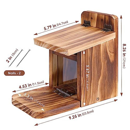 MIXXIDEA Wooden Squirrel Feeder Box, Sturdy Squirrel Feeding House with Thickness 1.5CM Wood, No Assembly Required, for Backyard Outside Garden (1 PCS)