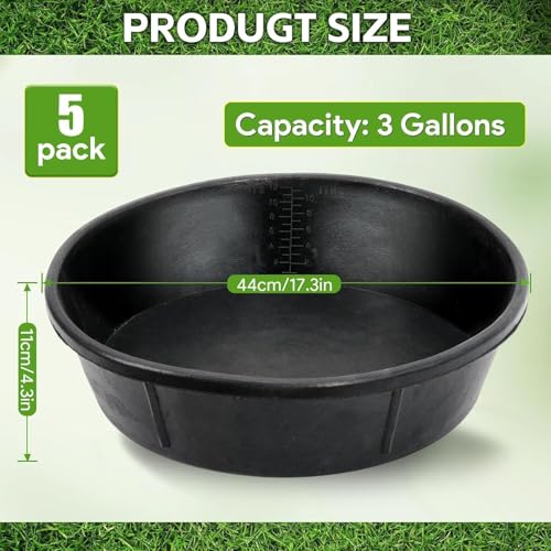 5 Pack Rubber Feed Pans, 3 Gallon Horse Feed Buckets for Livestock