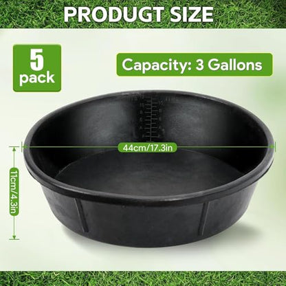 5 Pack Rubber Feed Pans, 3 Gallon Horse Feed Buckets for Livestock