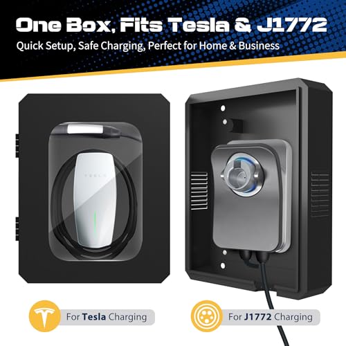 Outdoor EV Charger Enclosure Wall Box with Lock for Tesla Wall charger and Chargepoint with Holder | Weatherproof Visible, Easy to Install, Black