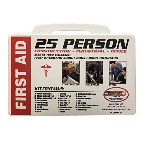 Rapid Care First Aid RC-25MAN-W 25 person 166 Piece ANSI/OSHA Compliant First Aid Kit in Wall Mountable Poly Case - color: Poly Case, size: 25 Person