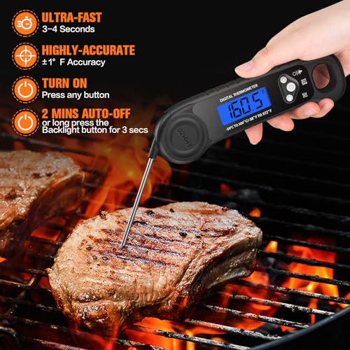 AMMZO Meat Thermometer Digital, Instant Read Food Thermometer for Cooking, Grilling, Baking, Frying & Candy Making, Essentials Kitchen Gadgets Accessory, Gifts for Men Women Dad Mom Birthday - color: Black