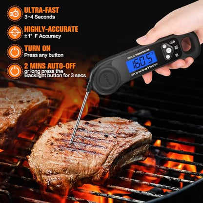 AMMZO Meat Thermometer Digital, Instant Read Food Thermometer for Cooking, Grilling, Baking, Frying & Candy Making, Essentials Kitchen Gadgets Accessory, Gifts for Men Women Dad Mom Birthday - color: Black