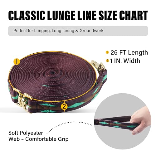 26FT Horse & Dog Training Leash - Lunge Line with 360° Swivel Snaps - color: Mulberry/Brown