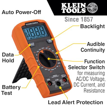 Klein Tools MM325 Multimeter, Digital Manual-Ranging 600V AC/DC Voltage Tester, Tests Batteries, Current, Resistance, Diodes, and Continuity - size: Manual-Ranging