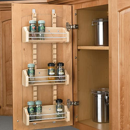 Rev-A-Shelf Wall Storage Organizer for Kitchen Cabinets, Door-Mounted Spice Rack with 3 Adjustable Shelves, Maple Wood, 4ASR-21 - size: 16.13" W
