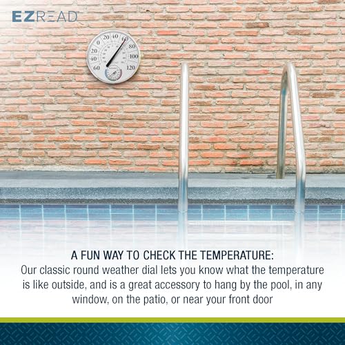 EZREAD Hanging Dial Thermometer 840-1212 Weather Thermometers for Indoor and Outdoor Use, Large 12.5 Inch Diameter, Easy to Read Numbers, Basic White Dial/Hygrometer - color: White