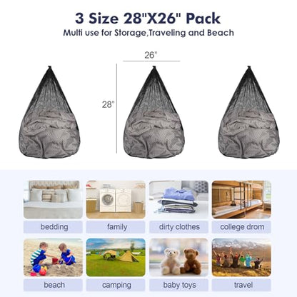 3Pcs Mesh Laundry Bags Washing Machine Mesh Wash Bags Jumbo for Delicates Clothes,Bed Linen,Toys with Drawstring Closure Sturdy (3 XXLarge 28 x 26 Inches,Black) - color: Black, size: Jumbo 3 pcs