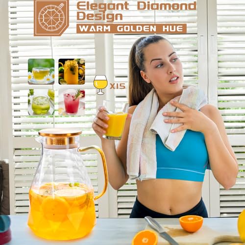 Glass Pitcher, 2.8 Liter Water Pitcher with Lid, Beverage Serveware | Iced Tea Pitcher, Water Carafe Handle, Heat Resistant Borosilicate Jug - size: 2.8 liters