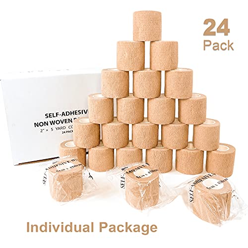 Carbou Self Adhesive Bandage Wrap 2" x 5yd 24ct Vet & Athletic Beige - color: Beige, size: 24 Count (Pack of 1)