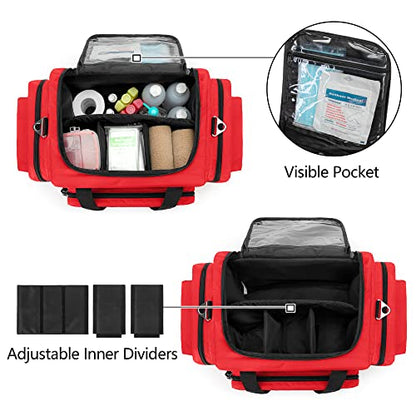 Damero Professional Medical Bag Empty, First Responder Trauma Bag, Red - color: Red