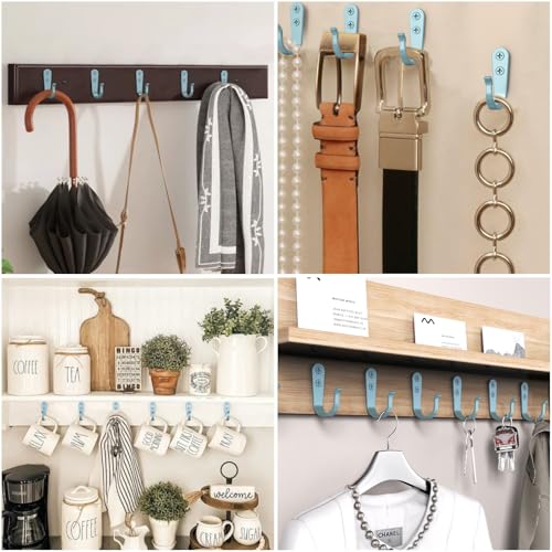 BREYDROK 20-Pack Coat Hooks for Hanging, Heavy Duty Blue Metal Wall Hooks | Single Prong Hanging Hooks with Screws for Towels, Backpacks, Hats, Kitchen Hook - color: 20pcs + Light Blue