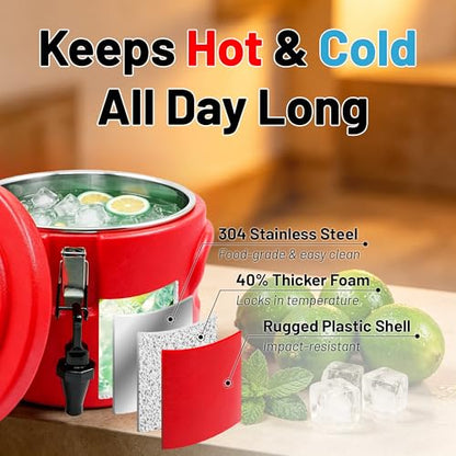 2 Gallon Insulated Beverage Dispenser 304 Stainless Steel, Double-Wall & Leak-Proof, Hot or Cold Drinks, Wide Mouth for Ice, Portable Cooler for Camping, Party, Sports - size: 2 Gallon