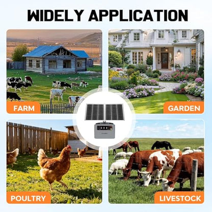 Solar Electric Fence Charger, 30 Mile 6-12KV 0.3-1.5J for Livestock
