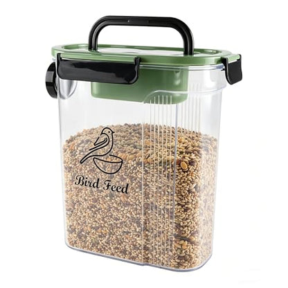Bird Food Container,Pet Food Storage Bin with Side Pouring Spout and Handle,4lb Bird Seed Storage Container,Airtight BPA Free Portable BirdSeed Storages for Outside Feeders Container Holder