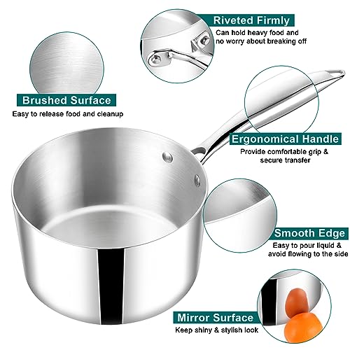 TeamFar 3qt Saucepan with Lid, Stainless Steel Tri-Ply Sauce Milk Pan - size: 3QT