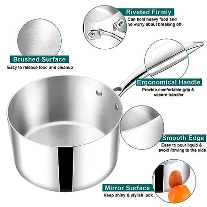 TeamFar 3qt Saucepan with Lid, Stainless Steel Tri-Ply Sauce Milk Pan - size: 3QT