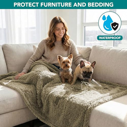 PetAmi Fluffy Sherpa Waterproof Dog Blanket for Medium Pet Cat 29x40, Taupe - color: Taupe, size: Medium (29x40)