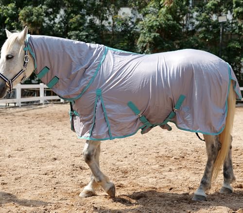 Horse Fly Sheet with Removable Neck Cover & Belly Wrap, Fine Mesh - color: Grey, size: 81