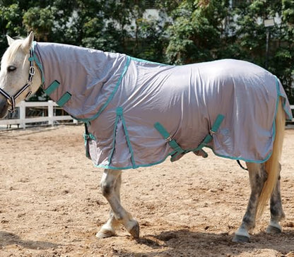 Horse Fly Sheet with Removable Neck Cover & Belly Wrap, Fine Mesh - color: Grey, size: 66