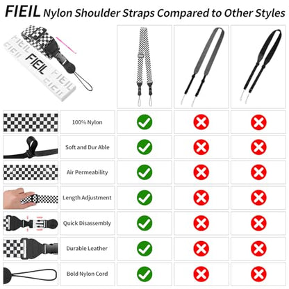 FIEIL Nylon iPad Strap, Adjustable Camera Neck Strap, Comfortable Shoulder Strap for iPad, Cellphone Tablet, Camera, Laptop, Binocular, Luggage Bag (Black and White Checkered Universal Neck Lanyard) - color: Black and White Checkered