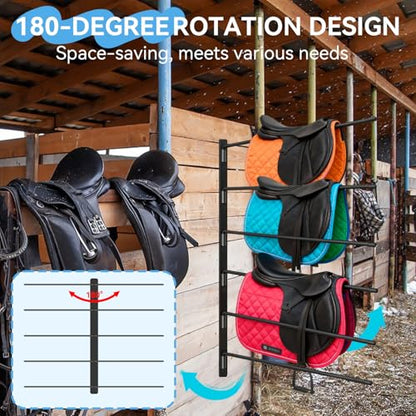 Heavy Duty Saddle Pad Rack 6 Bar, Wall Mount Horse Blanket Holder | 180° Swing-Out Horse Blanket Rack with Well-Spaced Arms, Wall-Mounted Saddle Pad Storage for Stable, Garage & Tack Room